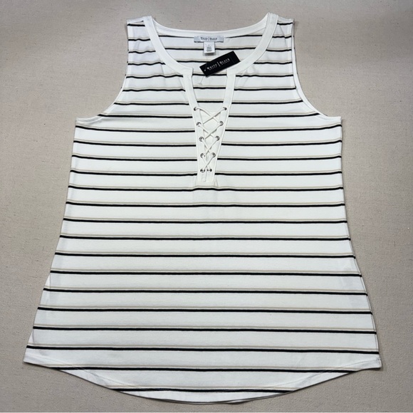 White House Black Market -  White, Black & Tan Striped Sleeveless Top - NWT - Lg - Picture 6 of 15